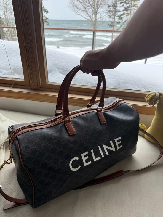 CELINE Black Logo Canvas & Brown Leather Duffel Bag - Picture 4 of 14